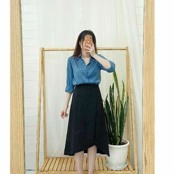Sơ mi lụa gấm mềm xanh ngọc