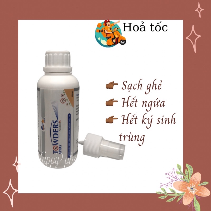 Xịt loại sạch ghẻ và ký sinh trùng Towders Spray 100ml