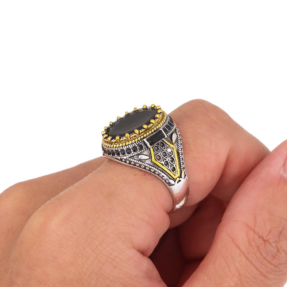 Nhẫn Nam Đính Đá Onyx Màu Đen Phong Cách Retro