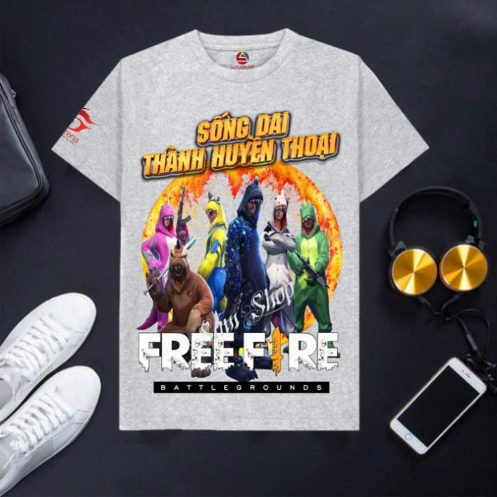 VHL Store [Hàng có sẵn] Áo Free Fire cotton màu xám cổ tròn cực hot Kelly + Meguie VHL Store