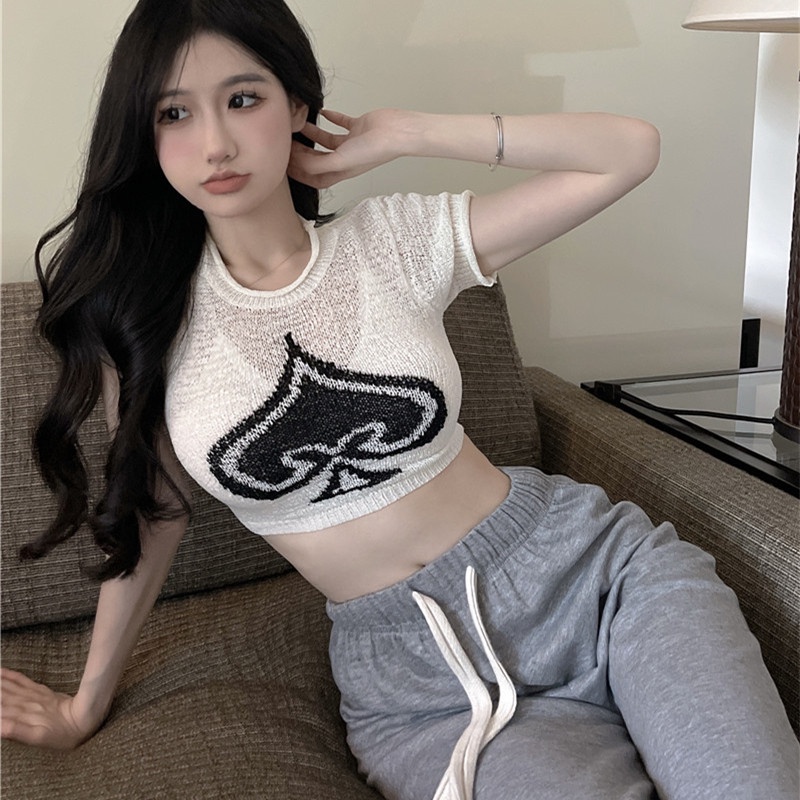 Áo Croptop Dệt Kim Tay Ngắn Thời Trang Mùa Hè Cho Phái Nữ