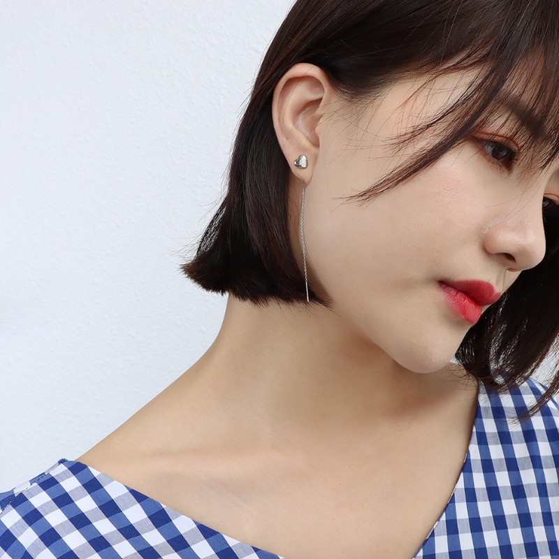 Bông Tai Trái Tim Chuỗi Dài Titan Ko Đen TT 3776