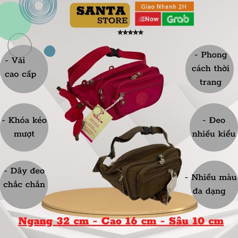 Túi bao tử nữ Kipling KL1808 đeo chéo đeo hông bụng đẹp nhiều ngăn thời trang vải dù đựng điện thoai, ví tiền, cáp sạc