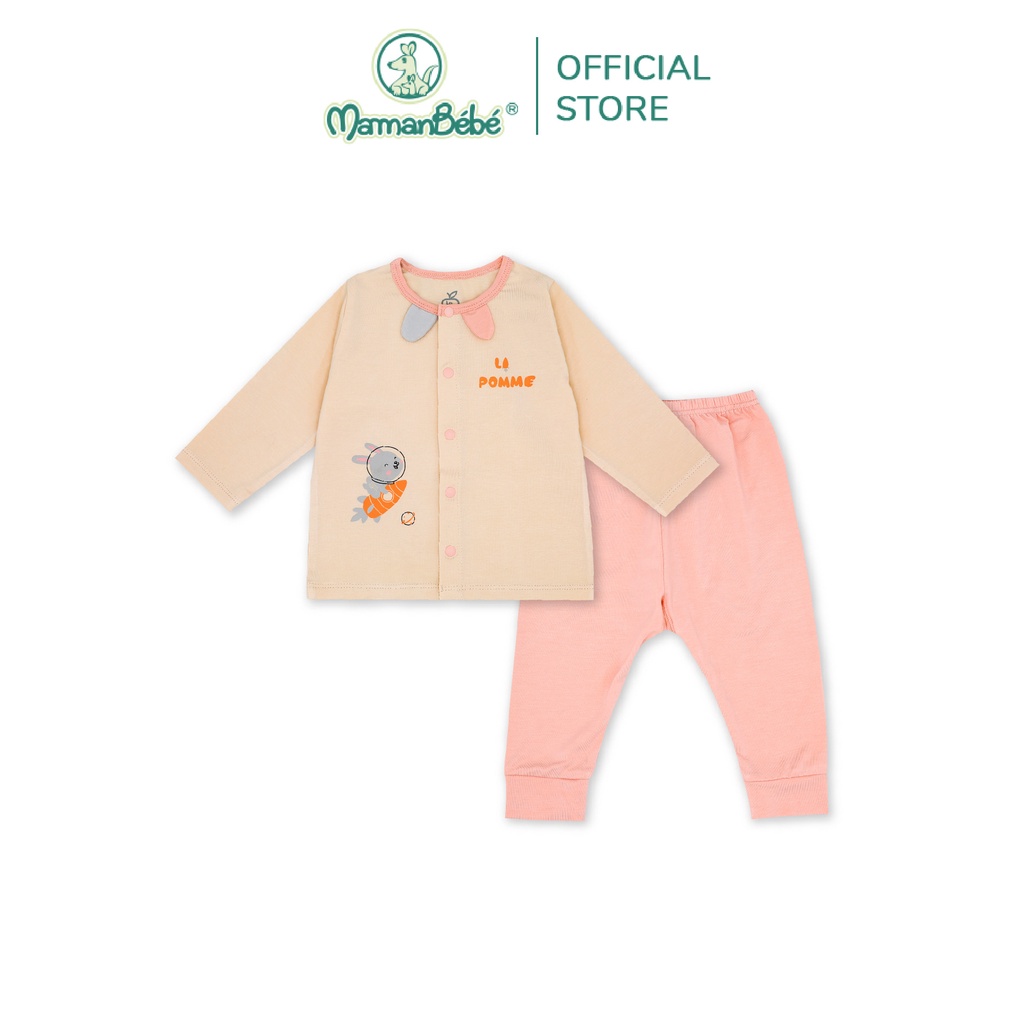 SLS059 Bộ dài tay La Pomme cúc giữa Thỏ Bunny Be Hồng/Trắng Ghi