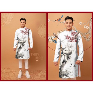 Áo Dài Gấm Cách Tân Nam Truyền Thống Tết 2021, Form Suông, Tôn Dáng