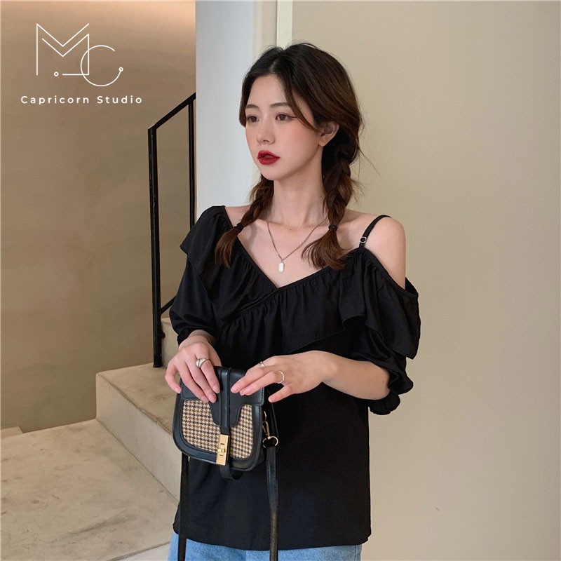 Áo trễ vai kiểu sơ mi ngắn tay thiết kế nhẹ nhàng, thanh lịch cho các nàng mùa hè 2023