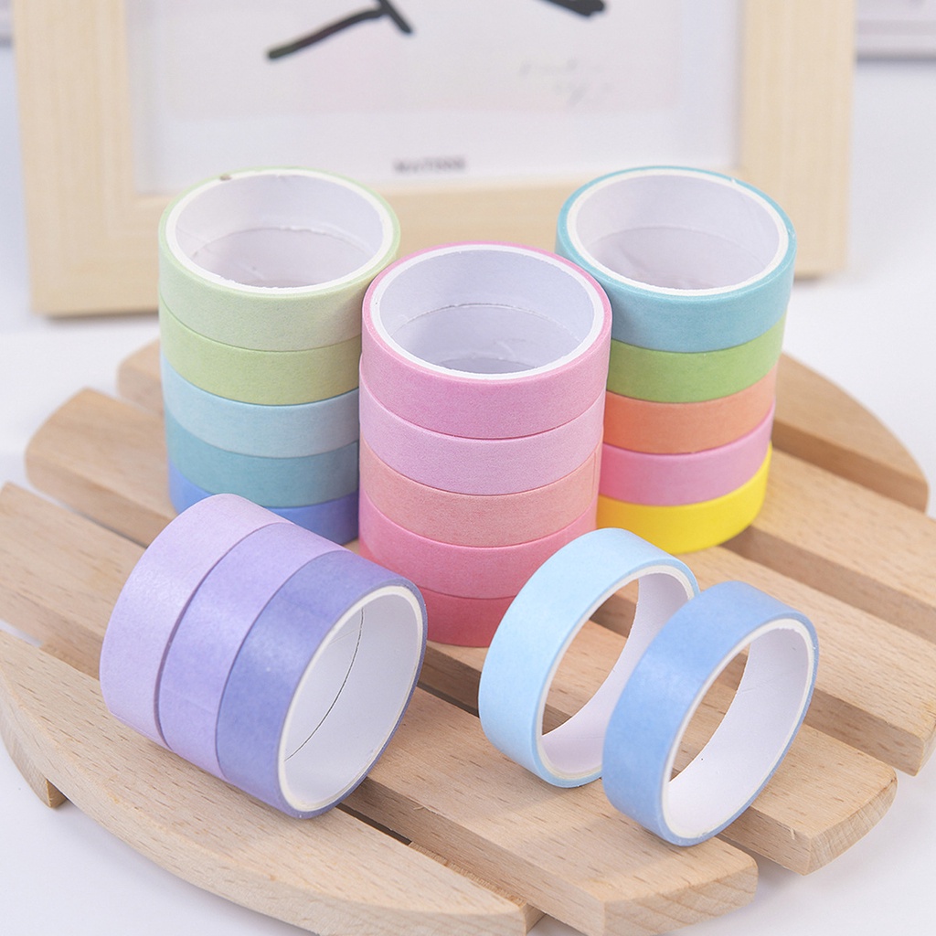 Bộ 5 cuộn băng dán washi RUIXIANG màu trơn dùng cho trang trí thủ công