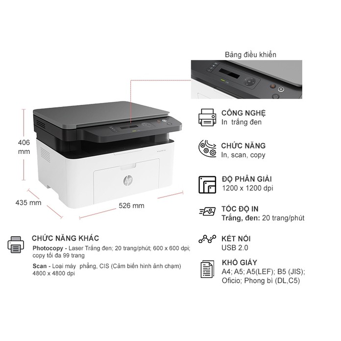 Máy in HP LaserJet MFP 135a Printer, 1Y WTY_4ZB82A