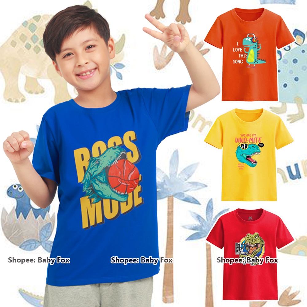 Áo thun bé trai 100% cotton loại tốt, thương hiệu BABY FOX, hình khủng long, size nhỏ, trung, đại  b