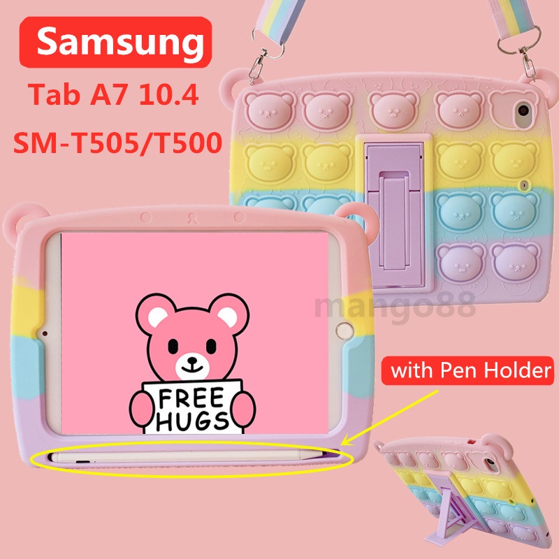 Ốp máy tính bảng silicon mềm chống sốc có dây đeo và ngăn đựng bút cho Samsung Tab A7 2020 10.4 inch T500 T505 T507