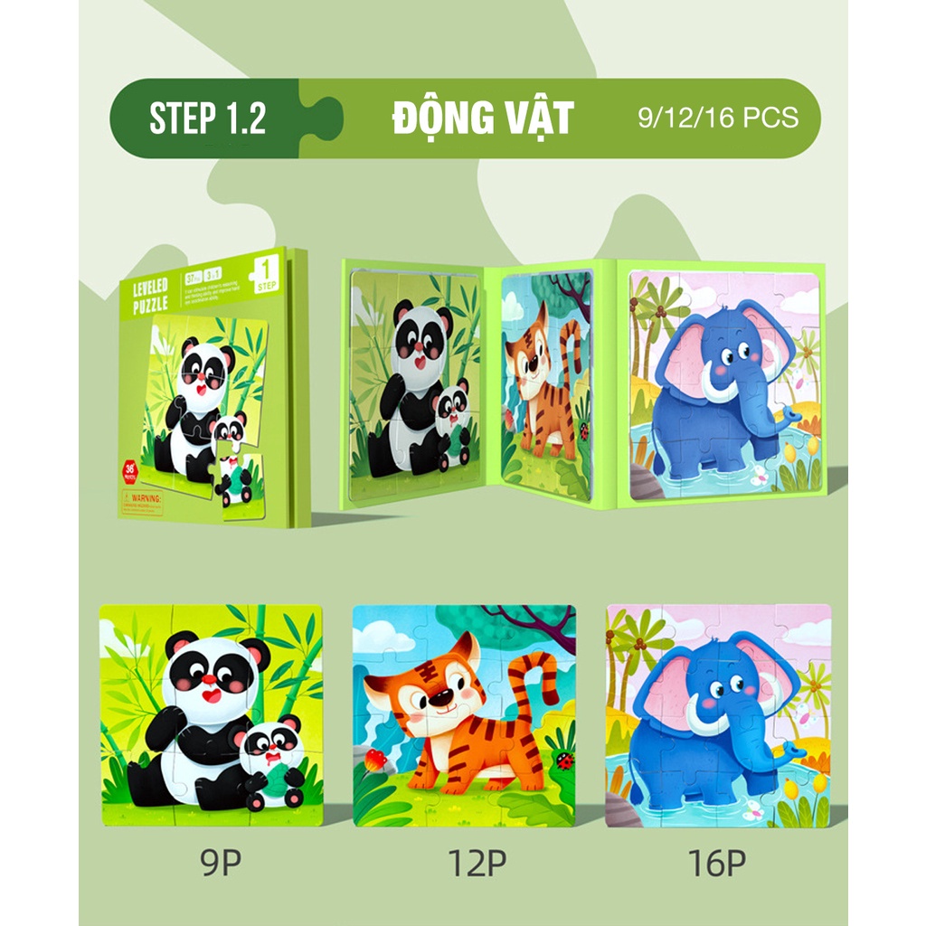 Đồ chơi tranh ghép hình, xếp hình nam châm từ tính, 5 cấp độ cho bé, đồ chơi giáo dục sớm các chủ đề cho bé 0-5 tuổi