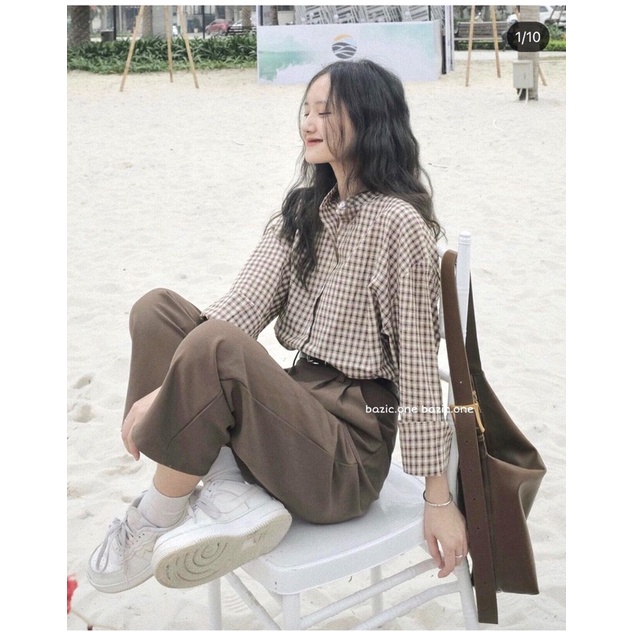 Áo sơ mi kẻ caro cổ tàu 🔥H203