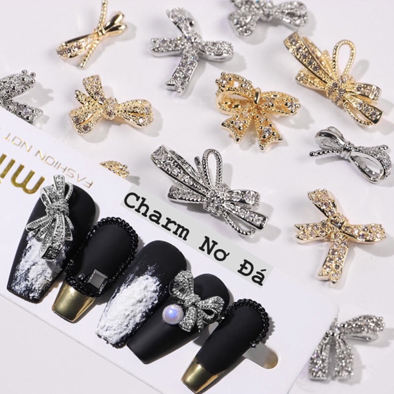 Charm nail, Charm nơ đính đá hàng cao cấp trang trí móng tay nghệ thuật, phụ kiện nail