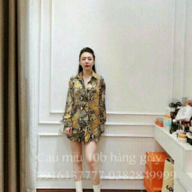 Áo sơ mi lụa họa tiết da báo, mắt xích  được chọn mẫu inb