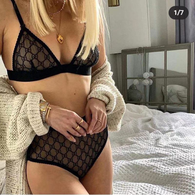 bộ đồ lót nữ áo lót dây mảnh+quần lót ren Gucci GC