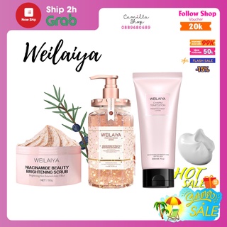 Combo sữa tắm Damask tẩy da chết và body lotion dưỡng ẩm Weilaiya