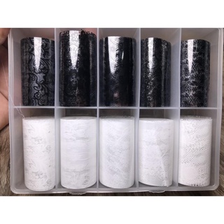Foil dán móng ren đen - trắng mix ( hộp to ) ( cần kết hợp với gel foil hoặc keo foil )