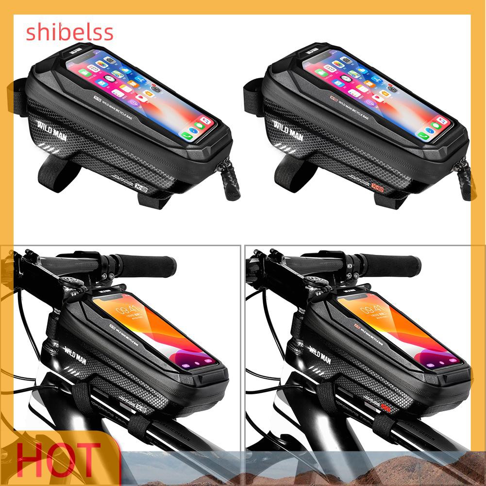 （ʚshibelss）WILD MAN MTB Bicycle Touch Screen Bag Waterproof Top Tube Hard Shell Case