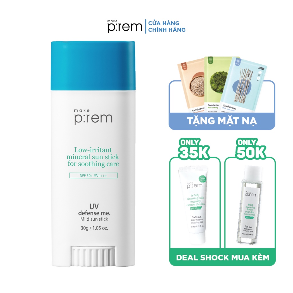 Kem chống nắng vật lý dạng thanh MAKE P:REM UV defense me. Mild sun stick 30g
