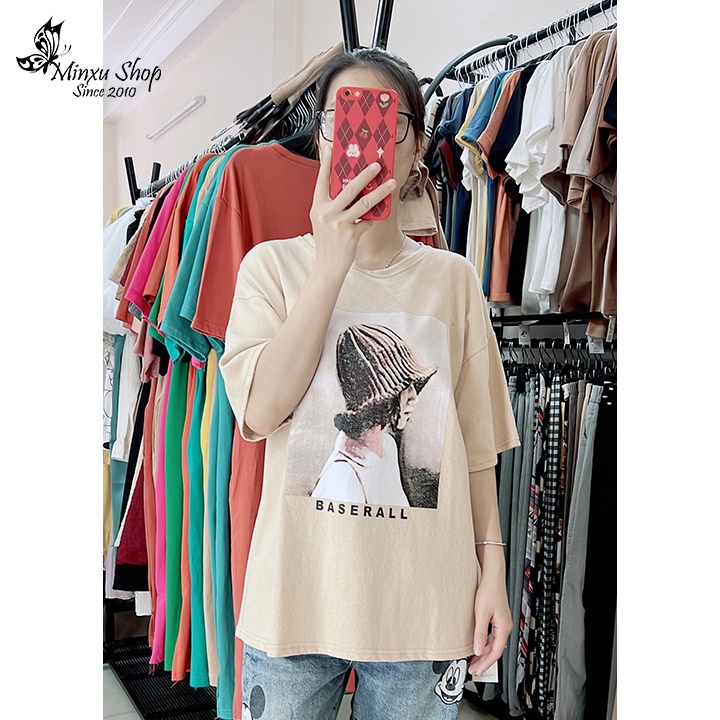 Áo phông nữ, áo thun cotton chất dày đẹp dáng thụng mặc giấu quần hình cô gái cá tính phom đẹp QCL1 Minxu shop mã AO95