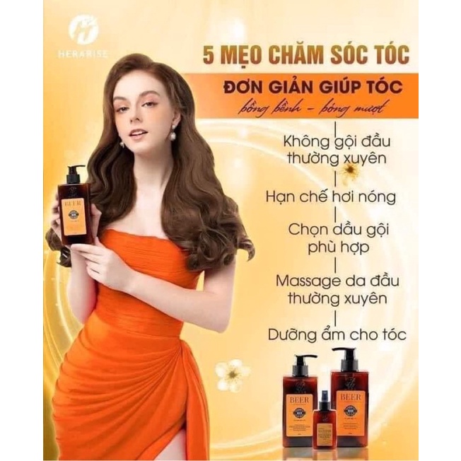Bộ 3 sản phẩm men bia tươi Hera Dầu gội+ dầu xả+ tinh dầu mọc tóc