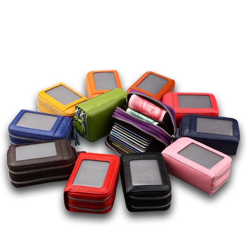 Ví Da Thời Trang Đựng Thẻ Tín Dụng / Danh Thiếp Có Khóa Kéo Đôi Cho Nữ