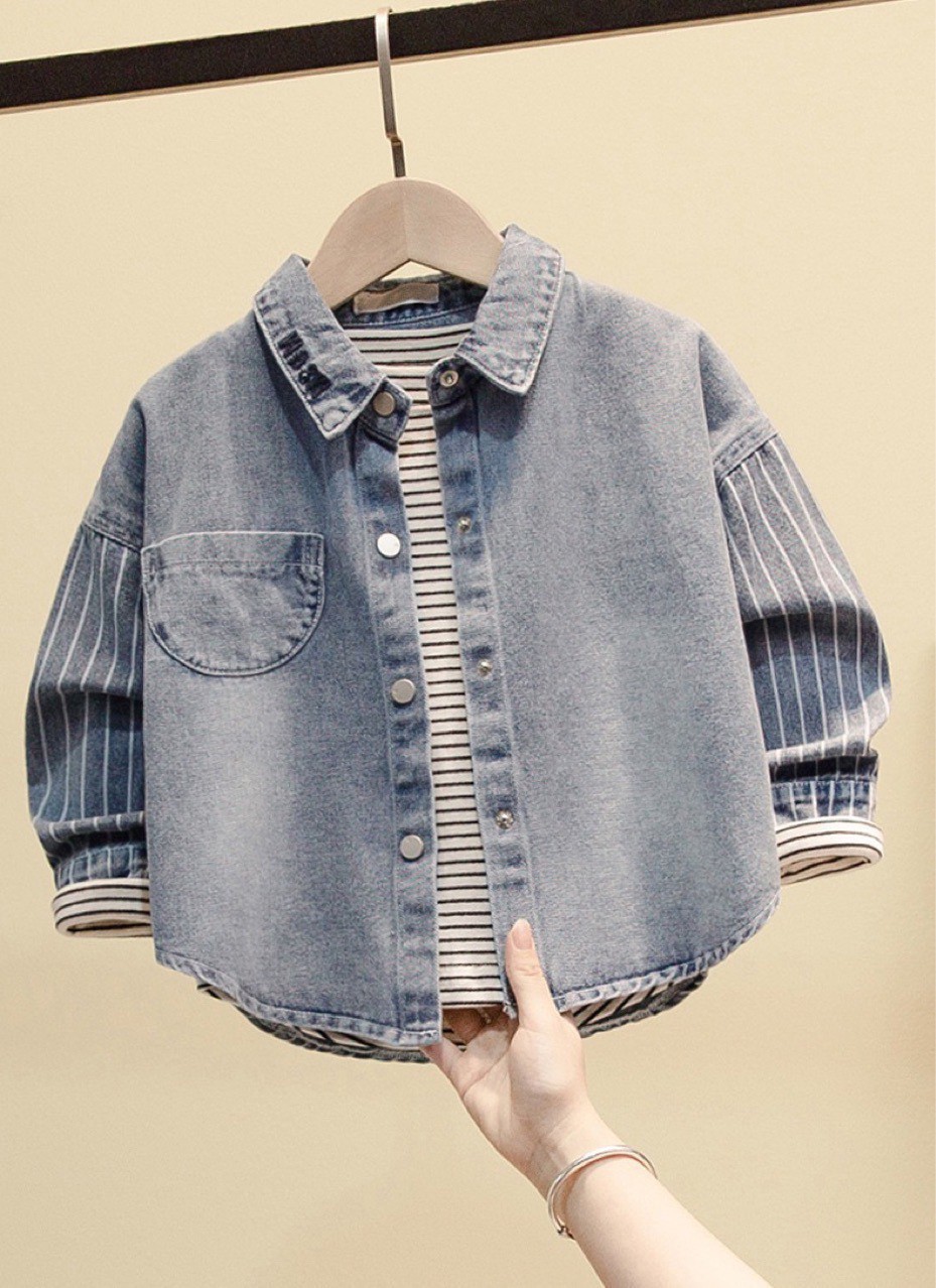 Áo sơ mi denim thời trang xuân thu 2021 phong cách cá tính dành cho trẻ em