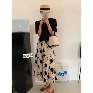 87925 Chân váy hoạ tiết hoa cạp chun