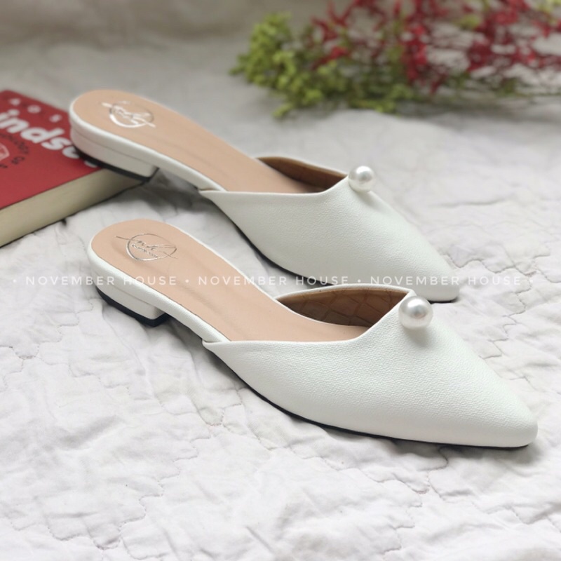 Giày sục búp bê gót 2cm dành cho nữ kiểu dáng đơn giản đính hạt ngọc - SB48 - Oula Store