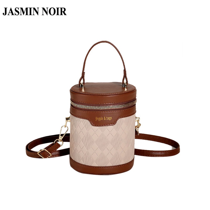 Túi đeo chéo JASMIN NOIR hình trụ hoa văn kẻ ô dành cho nữ