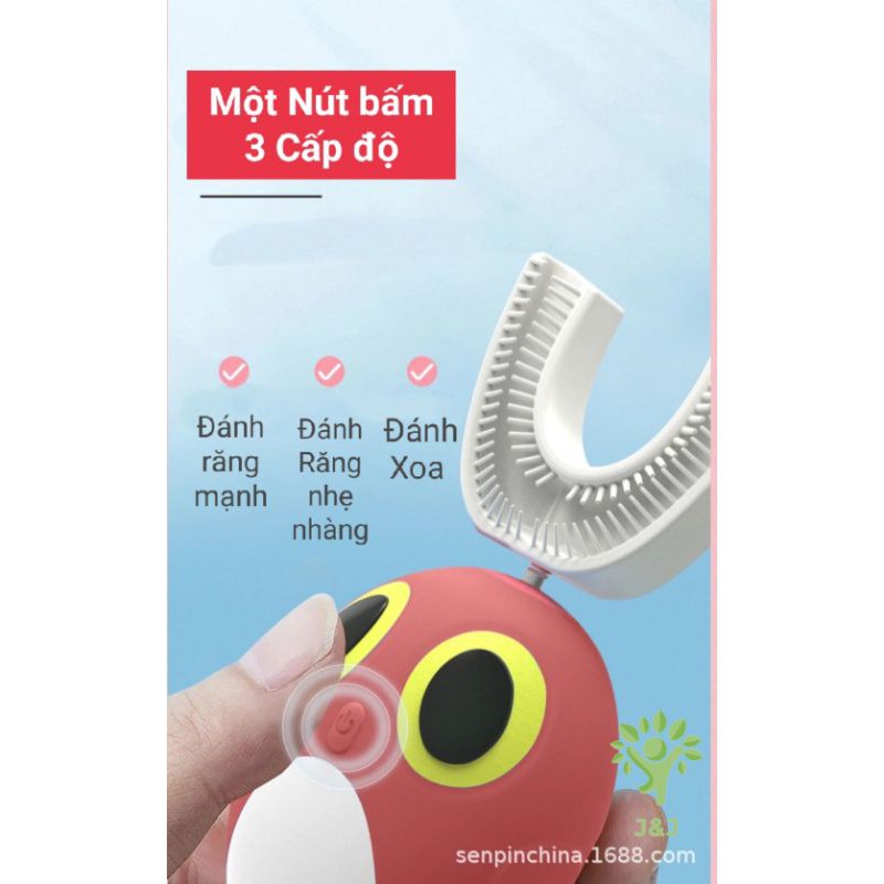 Bàn Chải Điện Chữ U Cho Bé từ 2-8 tuổi Máy Đánh Răng Tự Động (Bảo hành 6 tháng, 1 đổi 1 trong 30 ngày)