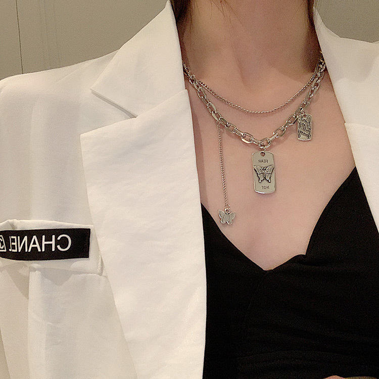 Vòng cổ choker Smileday nhiều lớp mặt hình bướm màu bạc phong cách retro dùng làm quà tặng cho cặp đôi