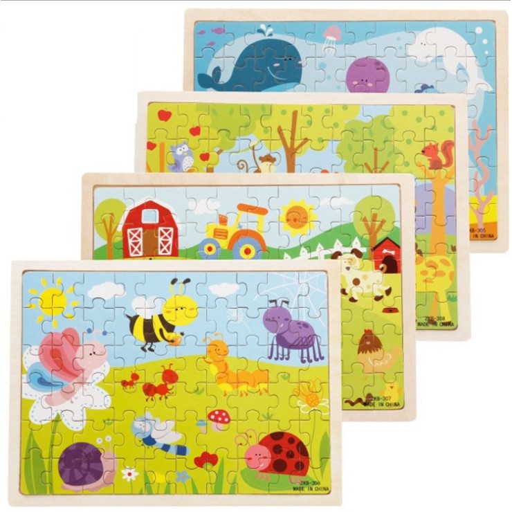 Đồ chơi tranh ghép hình 60 miếng gỗ puzzle KB216038, Bộ xếp hình 10 chủ đề cho bé