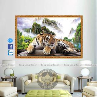 TRANH DÁN TƯỜNG 3D NGOẠ HỔ SƠN THUỶ, TRANH DÁN TƯỜNG CON HỔ - TRANH CON CỌP DÁN TƯỜNG PHONG THUỶ