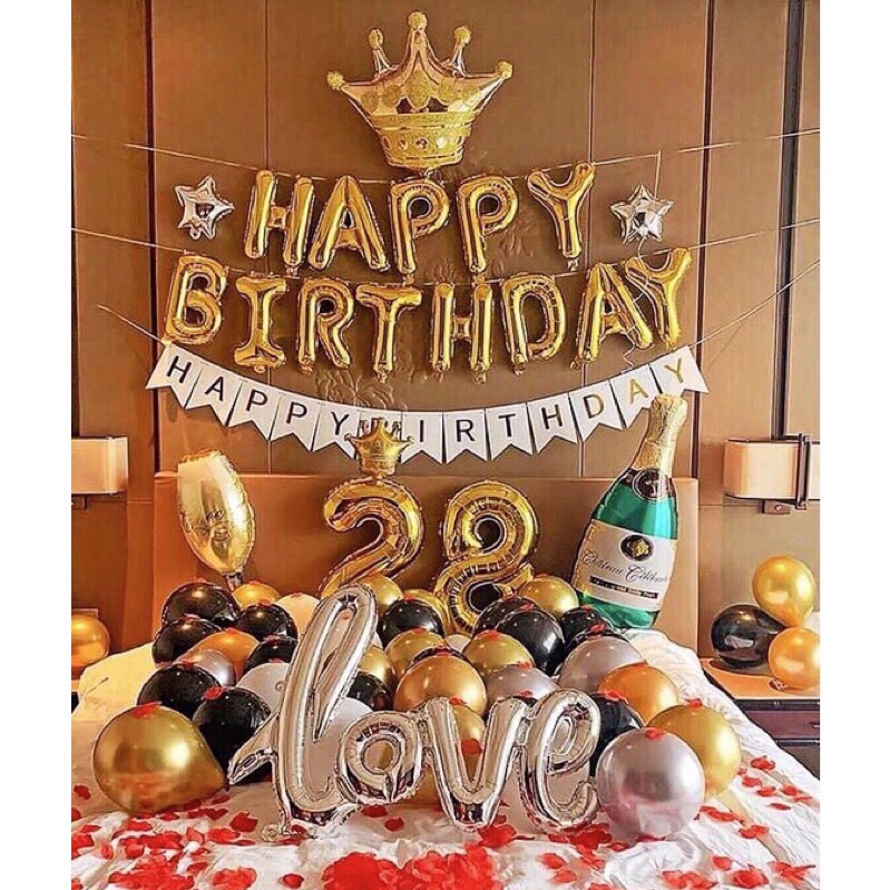 [ Tặng champagne + ly ] Set trang trí sinh nhật sang trọng, set bóng bay trang trí sinh nhật