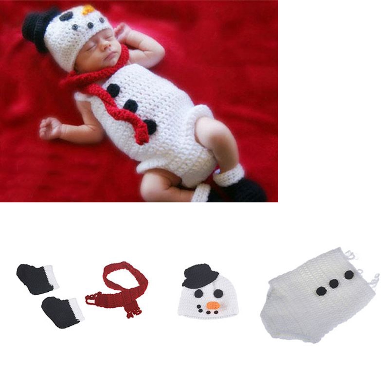 Mary☆Christmas Snowman Baby Photo Costume Infant Crochet Outfit Newborn Photo Props