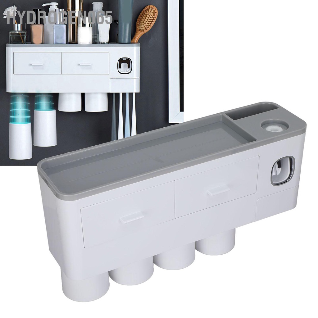 Hydrogen065 Treo Bộ giá đỡ bàn chải đánh răng từ tính với phân phối kem Hộp đựng đồ vệ sinh Ngăn kéo cho phòng tắm