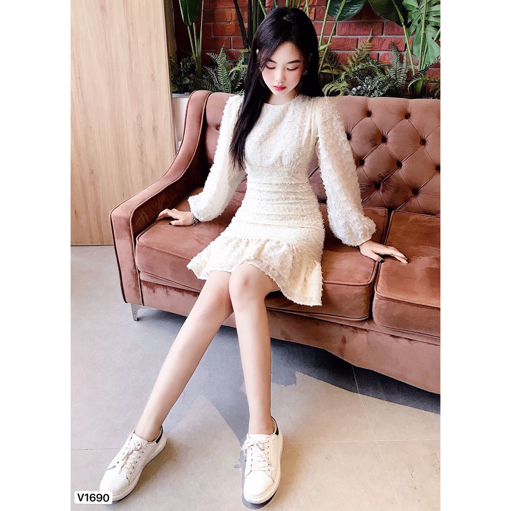 Váy kem đuôi cá V1690 - Đẹp Shop DVC (Kèm ảnh thật trải sàn do shop tự chụp) | BigBuy360 - bigbuy360.vn