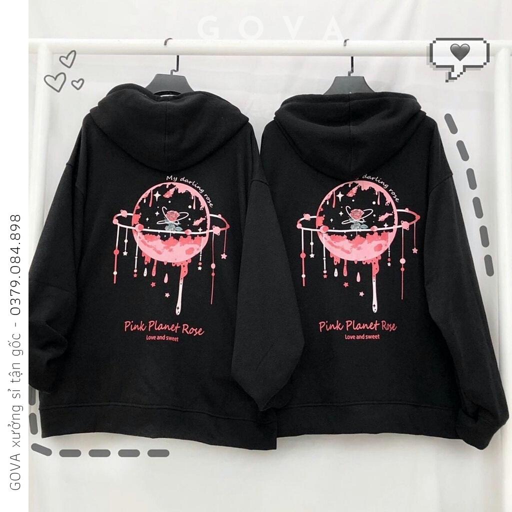 Áo khoác Hoodie nỉ FE PINK PLANTE MOON Dây Kéo form rộng ulzzang Unisex áo nỉ bông nữ AKN24 GOVA