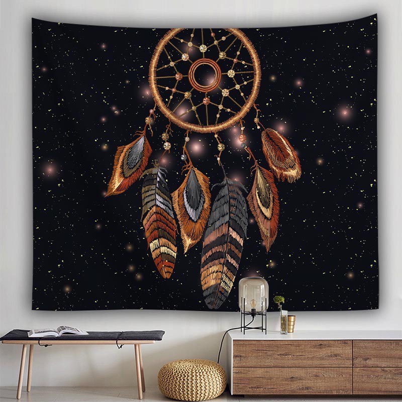 [TẶNG móc dán tường + đinh] Tranh vải decor Dreamcatcher - Tranh vải treo tường lông vũ