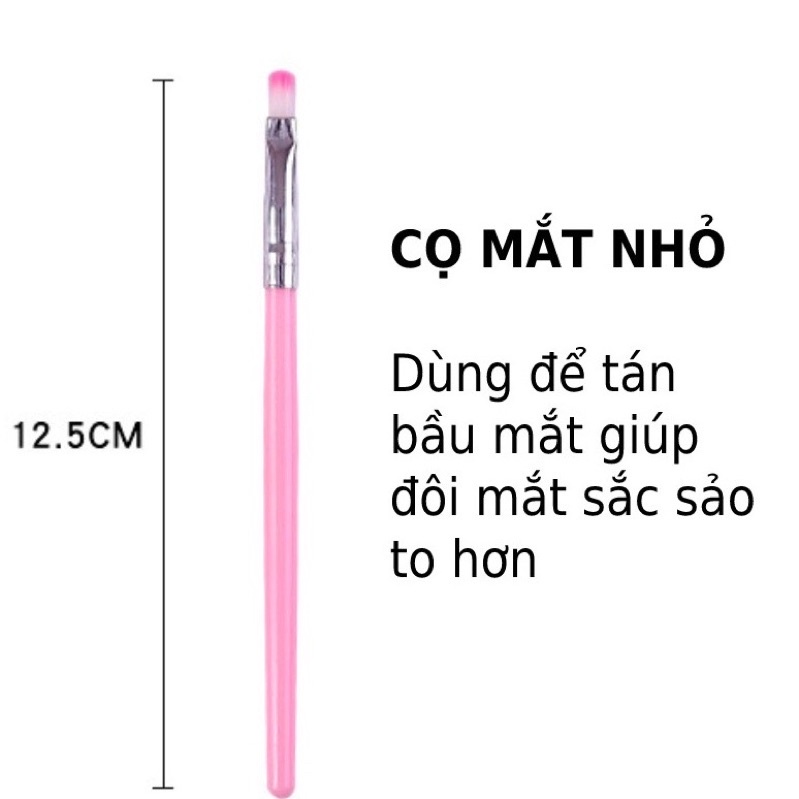 Bộ cọ trang điểm make up 5 món mini tiện lợi màu hồng size 12.5-13.5cm