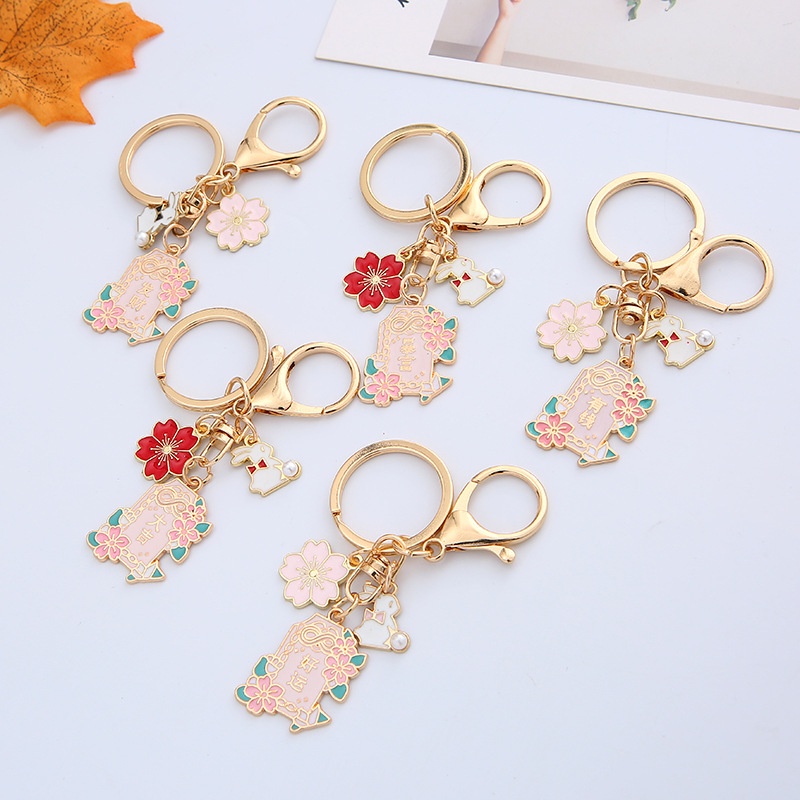 Móc Khóa Hình Thỏ May Mắn / Hoa Đào Hoạt Hình Bằng Kim Loại Sáng Tạo