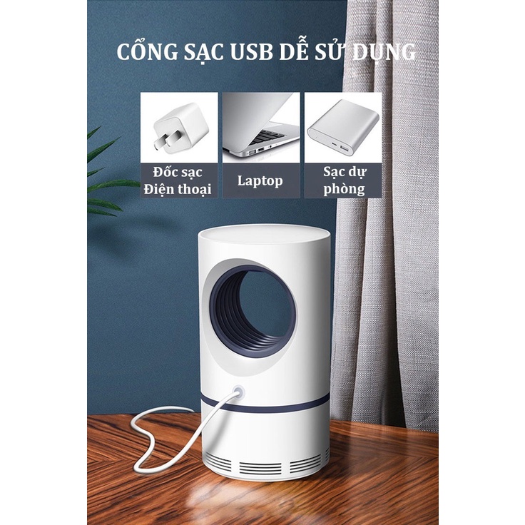 Đèn bắt muỗi điện quang thông minh hình trụ cắm cổng USB