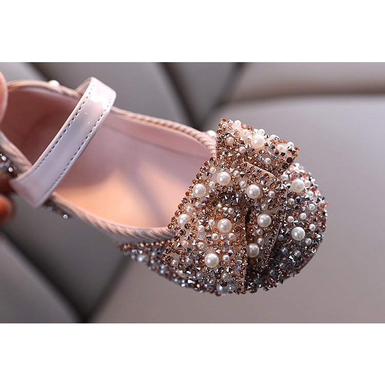 Giày Công Chúa Đế Bằng Đính Đá Ngọc Trai Lấp Lánh Cho Bé Gái Dự Tiệc