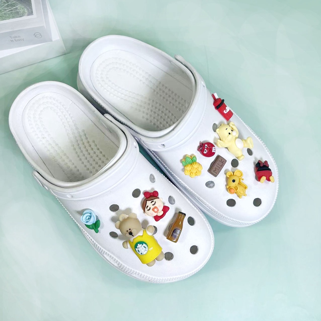 Bộ Phụ Kiện Khóa Giày Crocs Hình Gấu Hoạt Hình Ba Chiều Dễ Thương