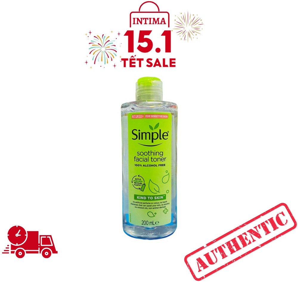 Nước Hoa Hồng Simple Toner Làm Dịu Và Cân Bằng Độ Ẩm Cho Da - Lành Tính Không Chứa Cồn 200ml - Intima Official