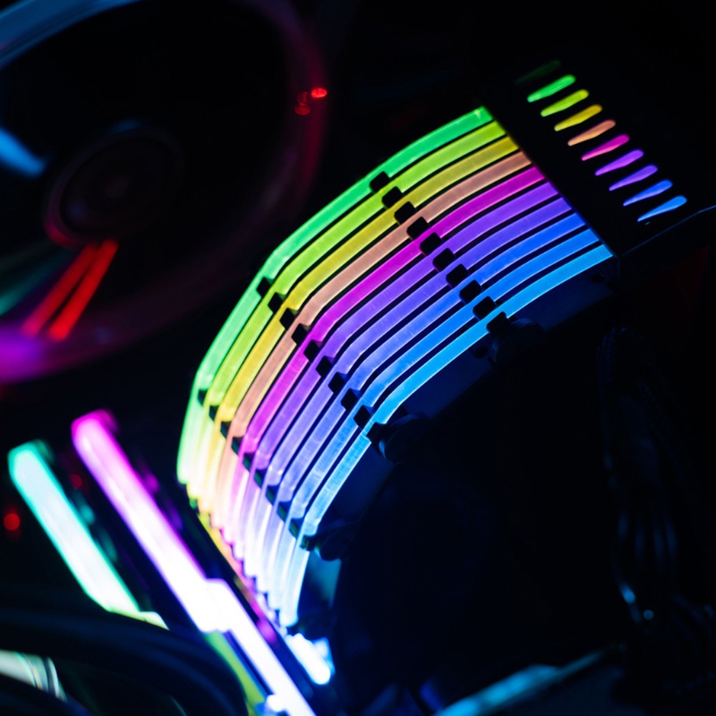 Cáp nối dài nguồn điện có đèn RGB 24 pin PSU dòng 5V 3 pin đồng bộ ánh sáng ARGB