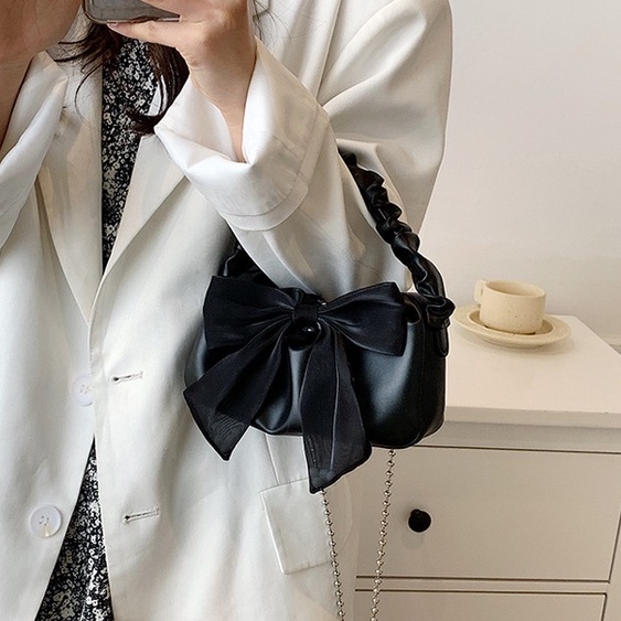 Túi xách nữ thời trang xách tay đeo chéo đính nơ quai nhún hàng Quảng Châu cao cấp Bagami