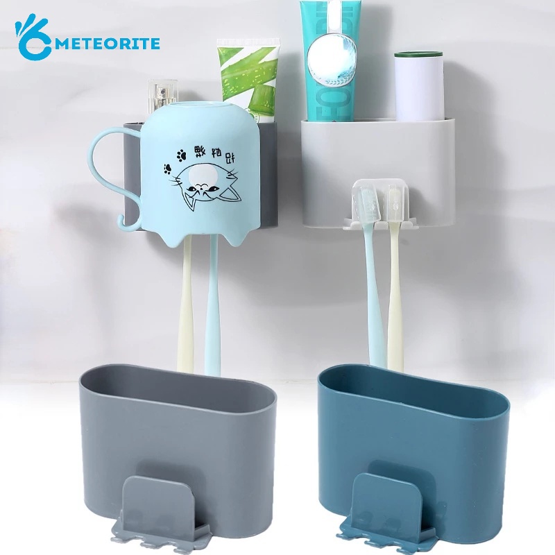Giá Đỡ Bàn Chải Đánh Răng / Cốc Súc Miệng / Cốc Sắp Xếp Gọn Gàng Gắn Tường Không Cần Khoan