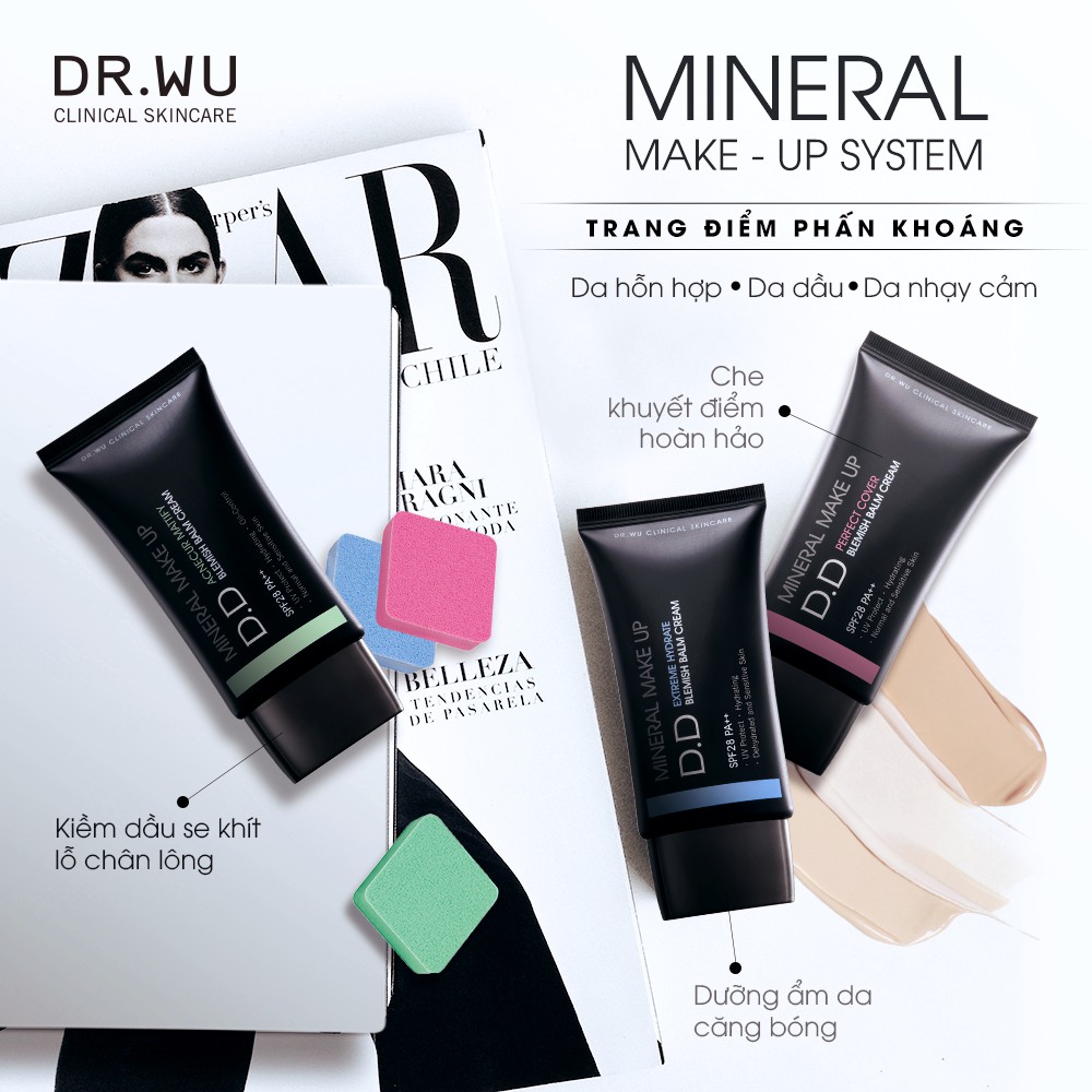 [Dr.Wu] Kem nền cao cấp D.D Mineral Make Up SPF28 PA++ kèm mút tán (date ngắn 2021) | BigBuy360 - bigbuy360.vn